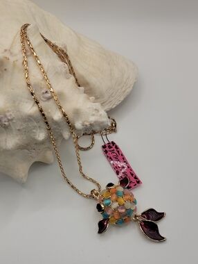 Betsey Johnson Gold-tone Multicolor Cluster Tropical Fish Pendant Necklace